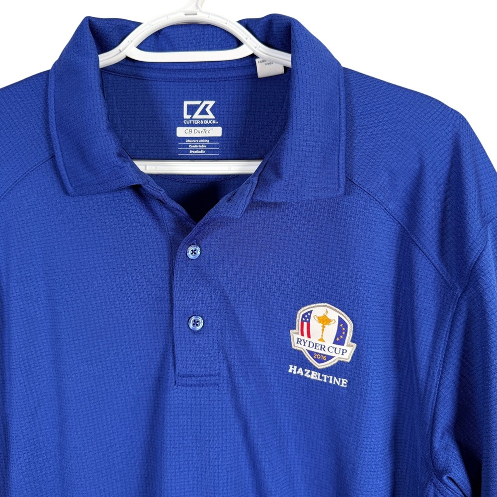 Cutter & Buck Ryder Cup 2016 Hazeltine Golf Polo Shirt Mens M Blue DryTec S/S